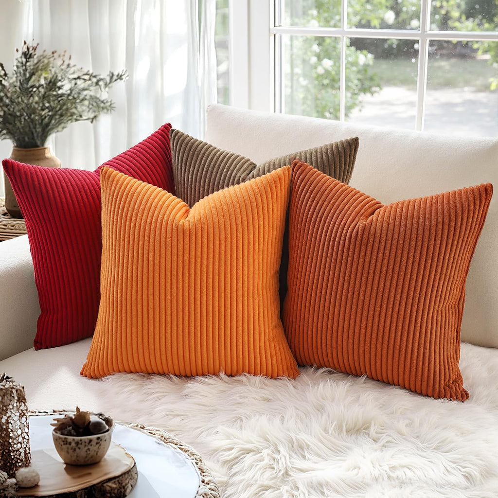 Soft Corduroy Throw Pillow Covers 18x18 Christmas Red - Set of 2