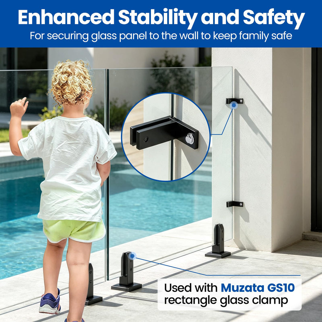 2Pack Black Glass Railing Clamp 90 Degrees Wall-to-Glass GA09 BB4