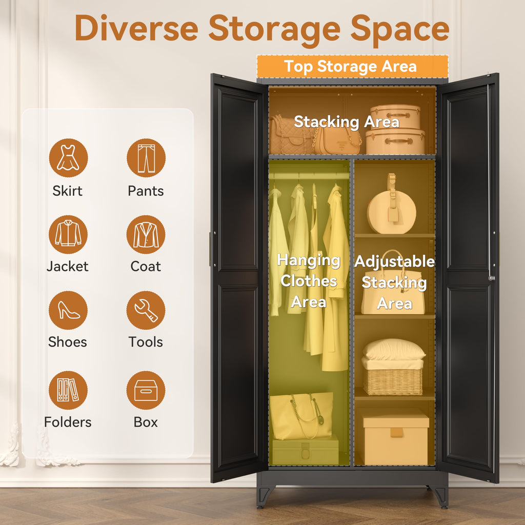 71" Tall Metal Armoire Wardrobe Closet with Lock