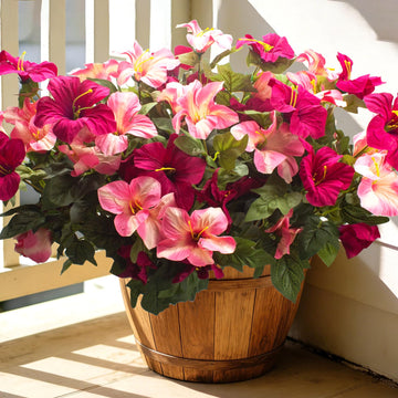Artificial Rose Red Petunias, 4 Pack UV Resistant Faux Flowers for Outdoor