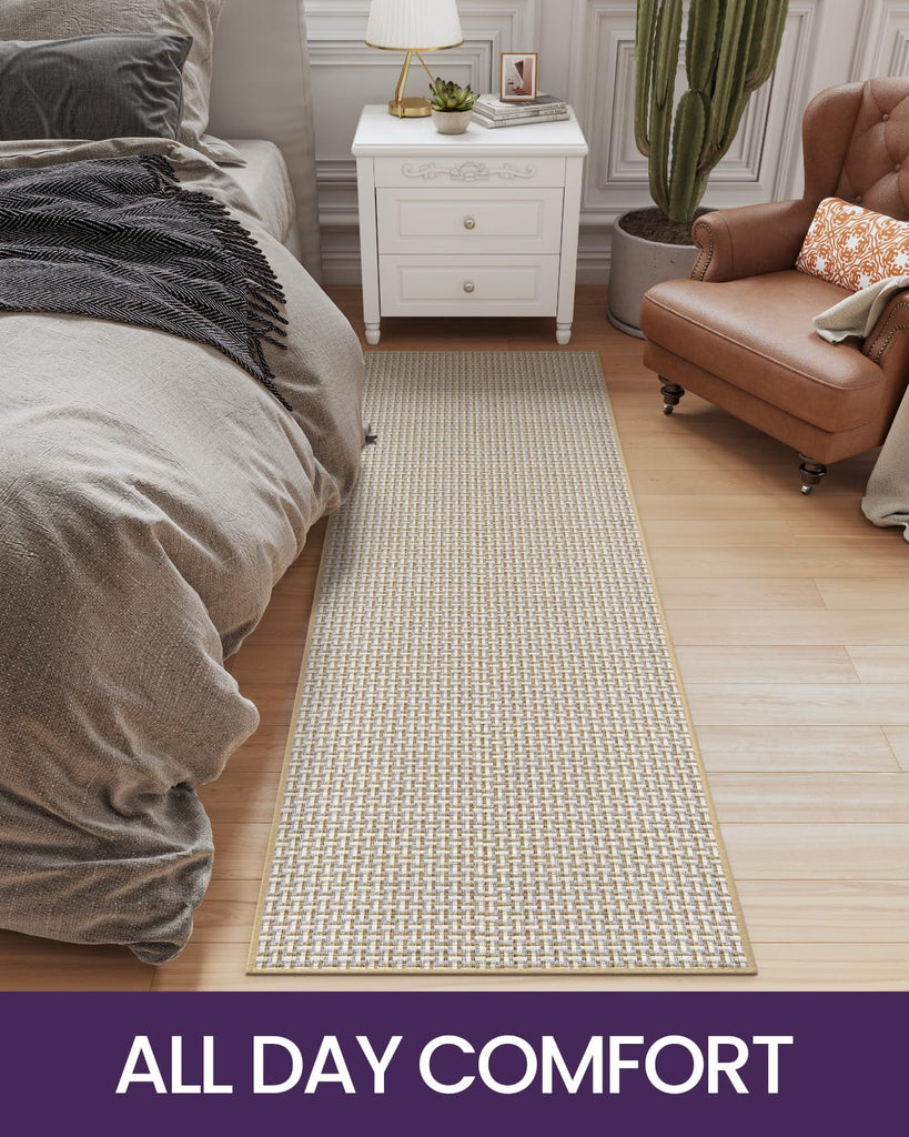 Th Runner Rug 2'4"x8', Non Slip Entryway Rugs, Beige White