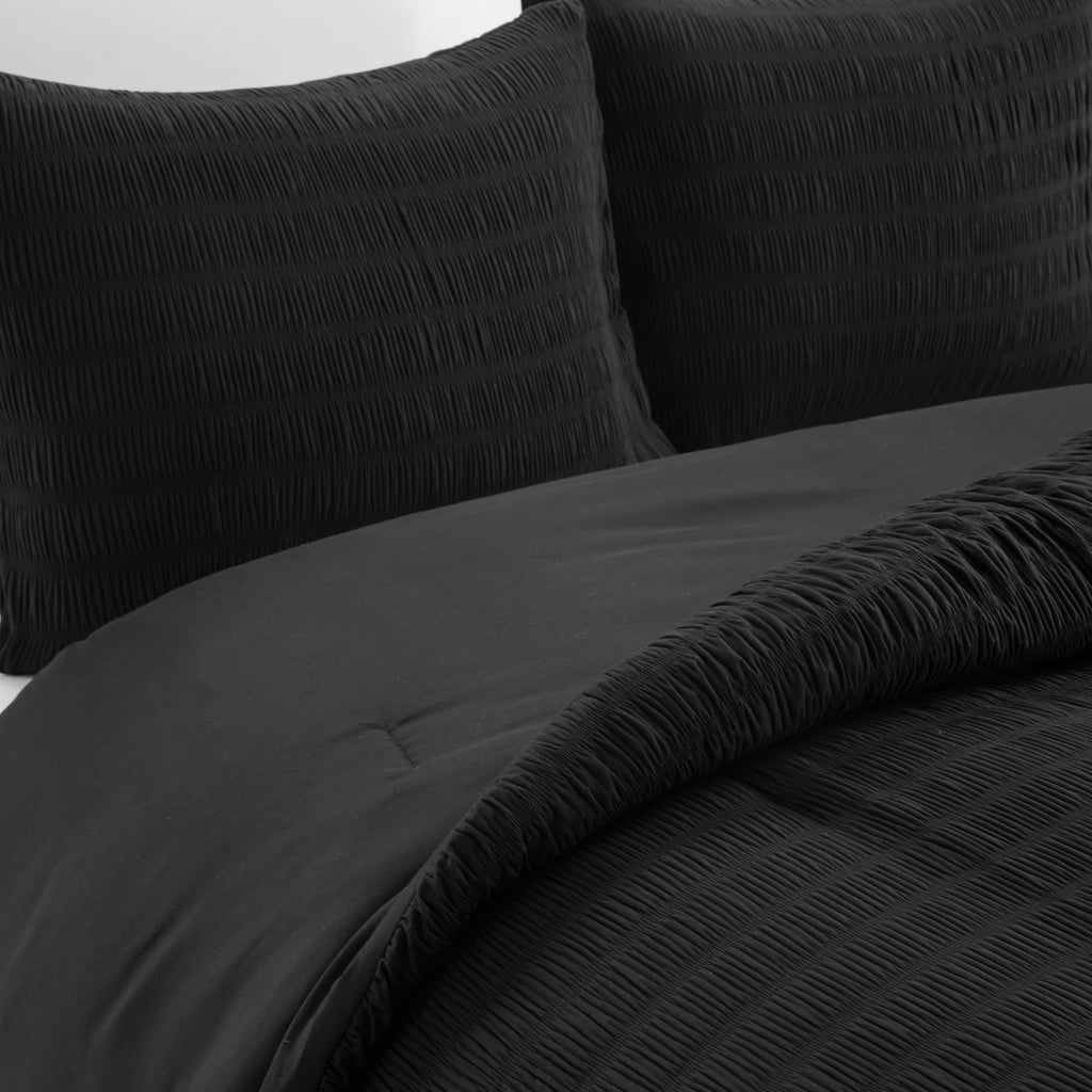 3-Piece Seersucker Comforter Set, Black Bedding, Ultra Soft, Lightweight & All-Season Comforter with