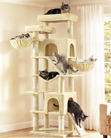 Large Cat Tree, 81.1" Tall Sturdy Cat Tower for Indoor, Beige