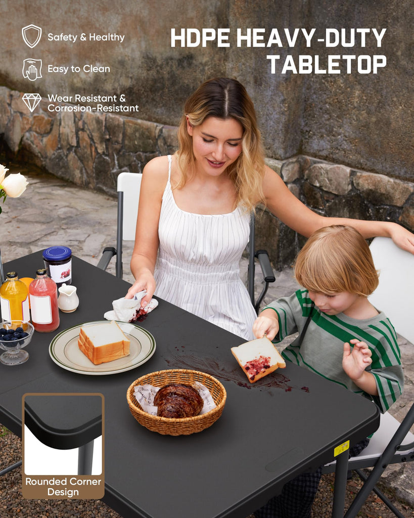 Folding Table 4 Foot Quick Adjust Portable Plastic 4 Heights