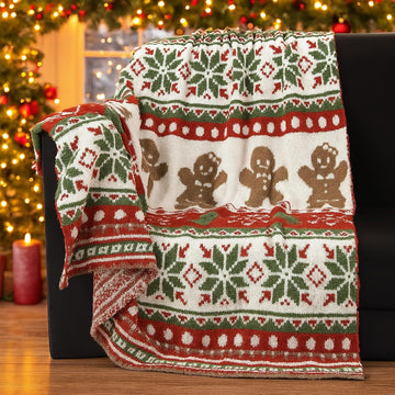 Large Chrismas Gingerbread Throw Blanket 50 x 60 Inch Soft Xmas Gingerbread Man Knit Throw Reversible Knitted Blanket