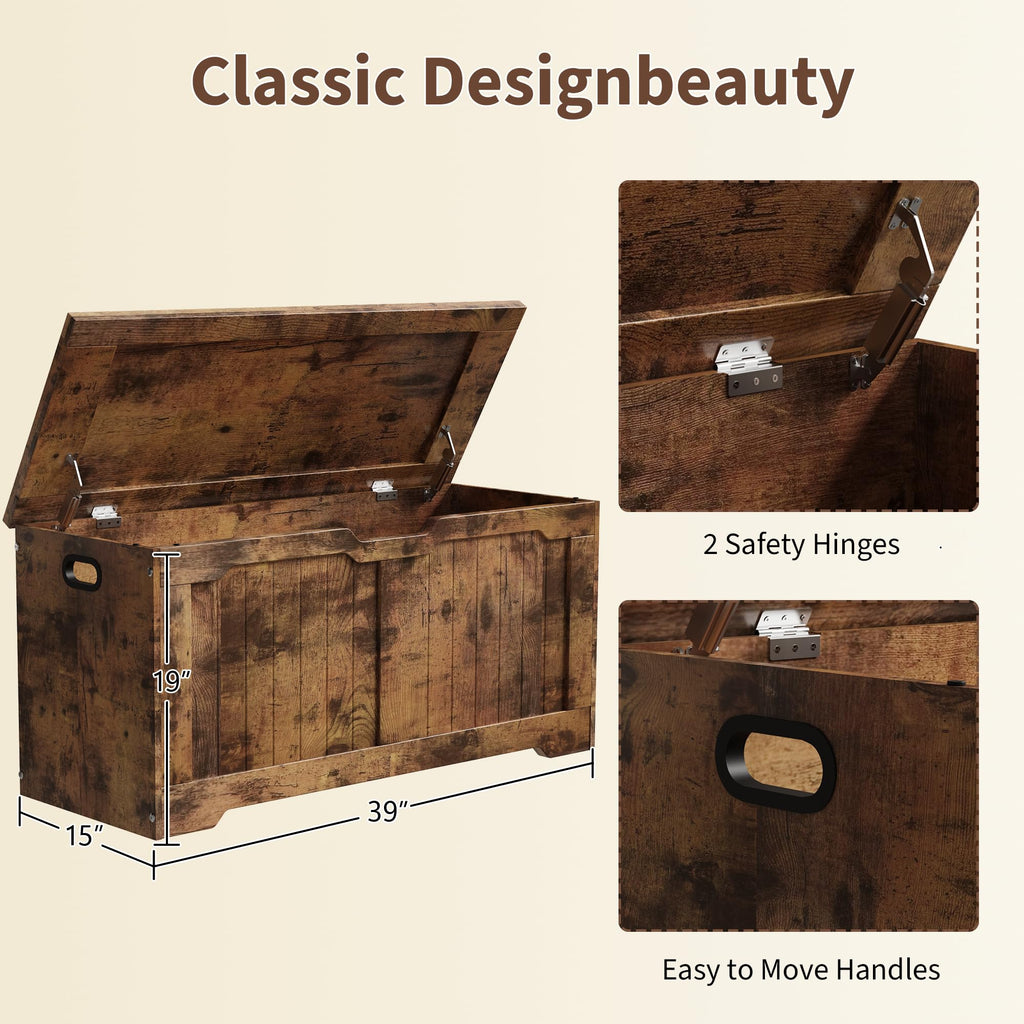 Storage Bench with Farmhouse Design - Storage Chest with 2 Safety Hinges, 15.7 x 39.4 x 18.9 Inches, Ideal, and