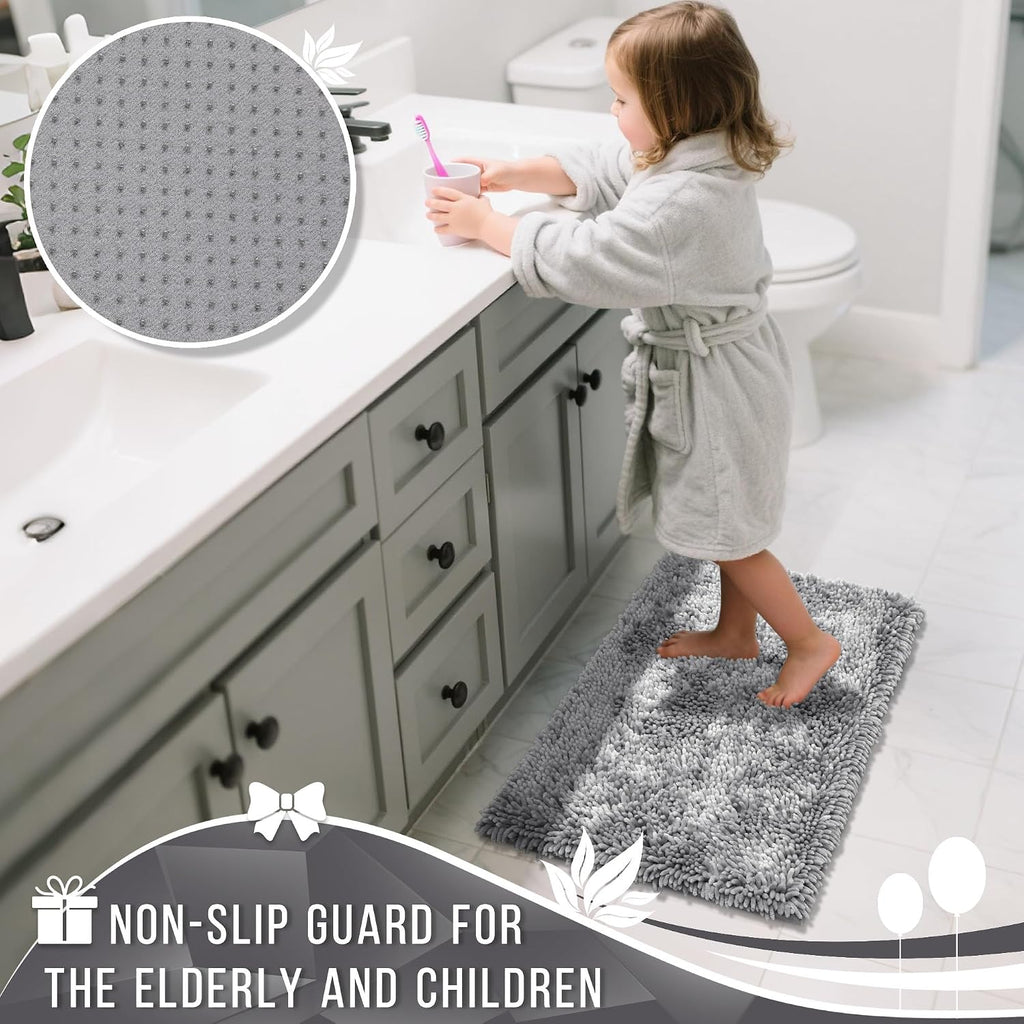 Bathroom Rug Set 2 Piece, Luxury Shaggy Bath Mat Set with Non Slip Backing, Ultra Soft & Absorbent Mats Floor