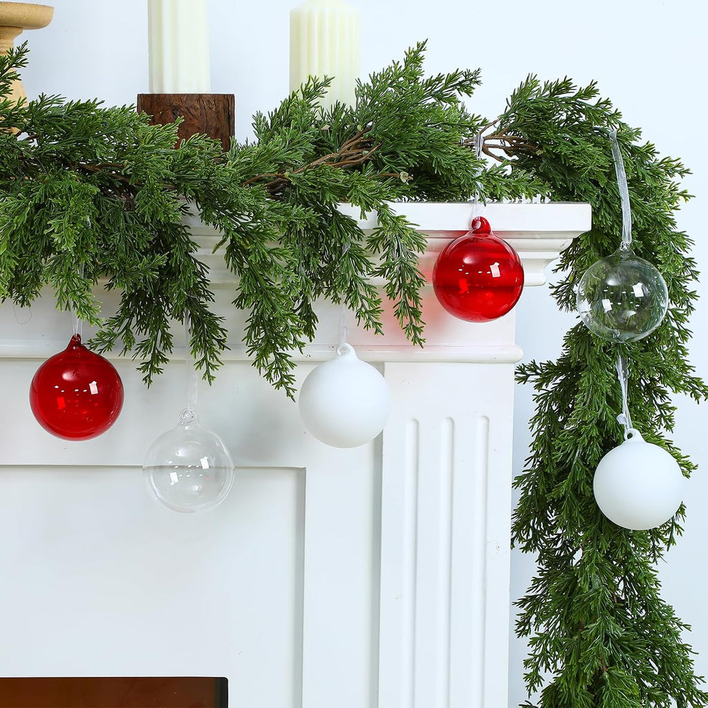 6 Pcs 3.15 Inch Red Christmas Hand Blown Glass Ball Ornaments
