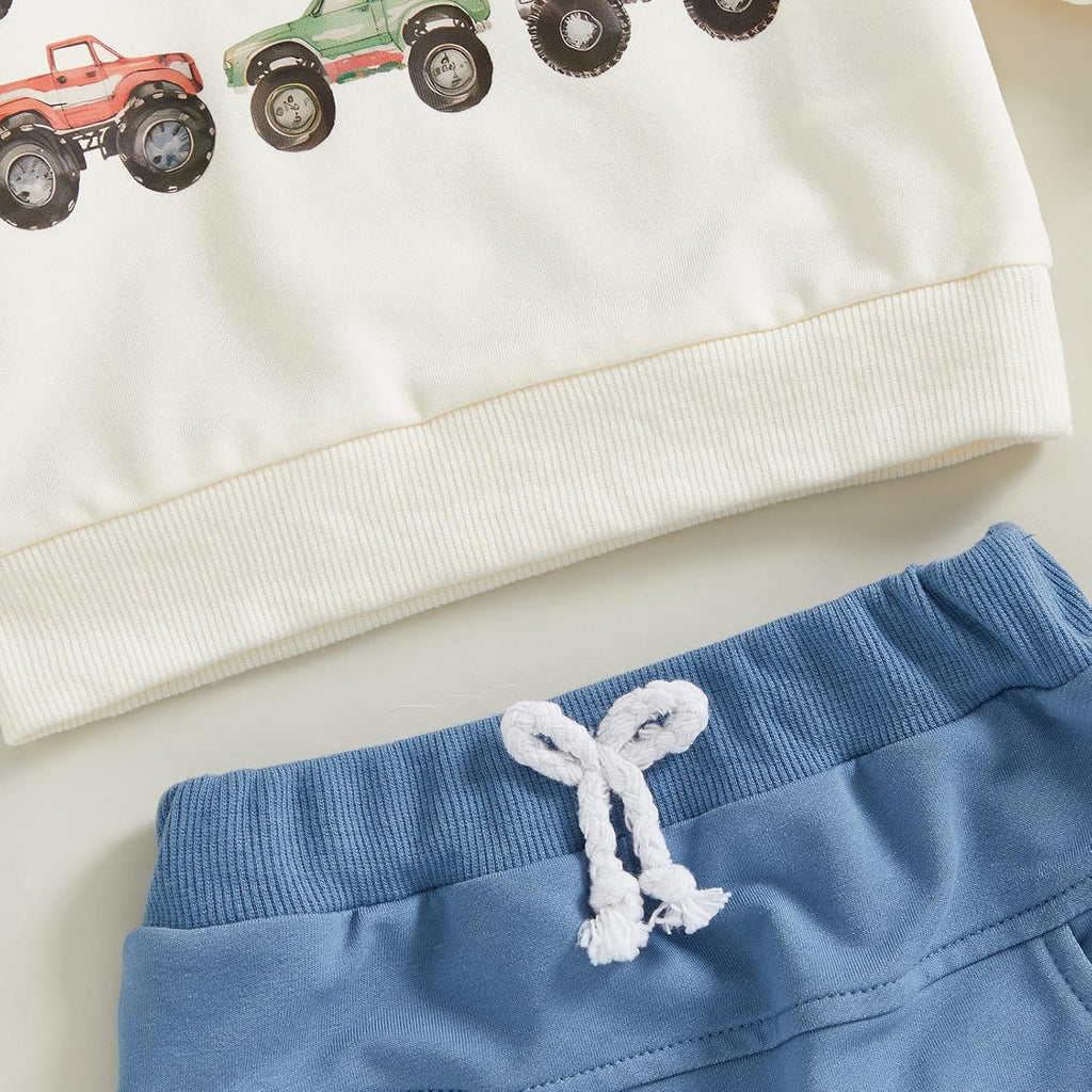 Toddler Baby Boy Fall Winter Clothes Crewneck Sweatshirt Long Sleeve Trucks Shirt and Pants Cute Boys Outfits