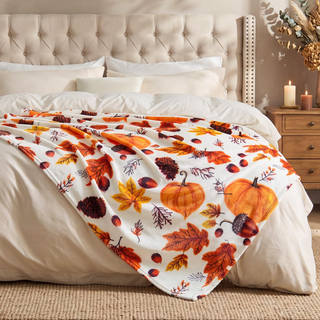 Fleece Blanket Soft Fall Throw for Couch Autumn Pumpkin 50"x60"