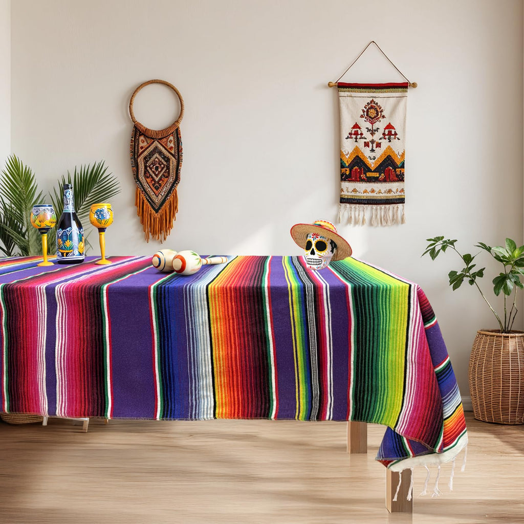 59 x 84 Inch Square Mexican Tablecloth Serape Blanket, Topic Purple