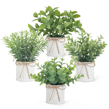 4 Packs Small Fake Plants in Galvanized Pots Rustic Farmhouse Decor
