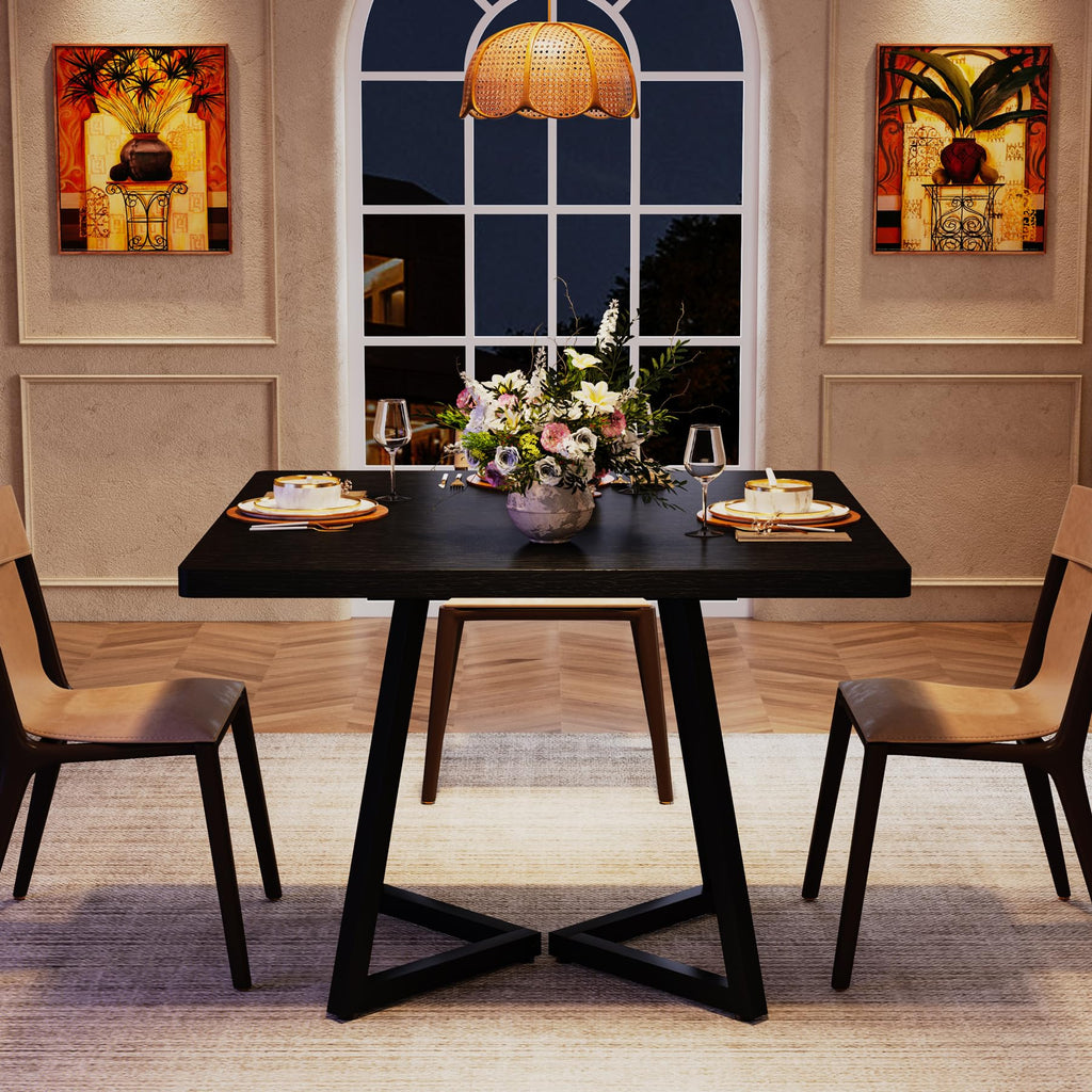 Square Dining Table for 2, 31.5" Industrial Dinner Table with Metal Base, Kitchen Table, Small Space, Apartment
