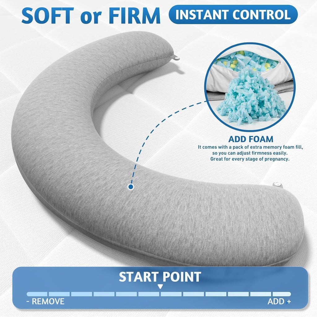 Body Pillow, Memory Foam Pregnancy Pillow Leg Pillow 47.2x9.8in | C-Shaped Long Full Body Pillow, Maternity Pillow