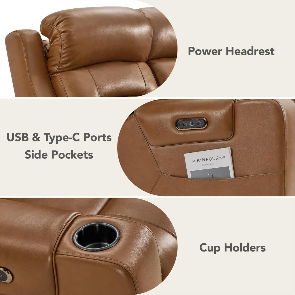 Lay Flat Power Reclining Loveseat with Console, Saddle