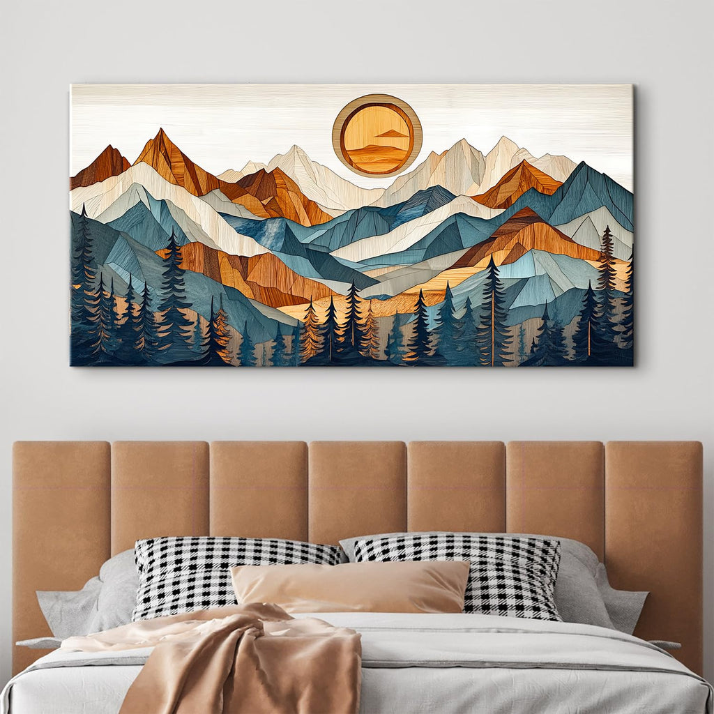 Boho Wall Art Mountain Pictures Wall Decor Farmhouse Pine Tree Canvas Prints Painting Sunrise Forest Landscape Poster