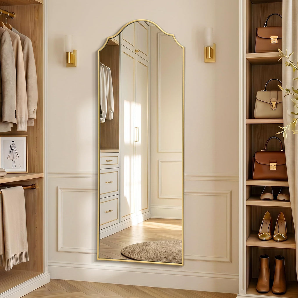Scalloped Full Length Mirror: 21"x56" Gold Arched Floor Mirror