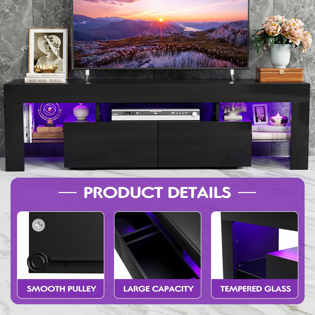 63 Inch Modern LED TV Stand for 70 Inch TV (Black)