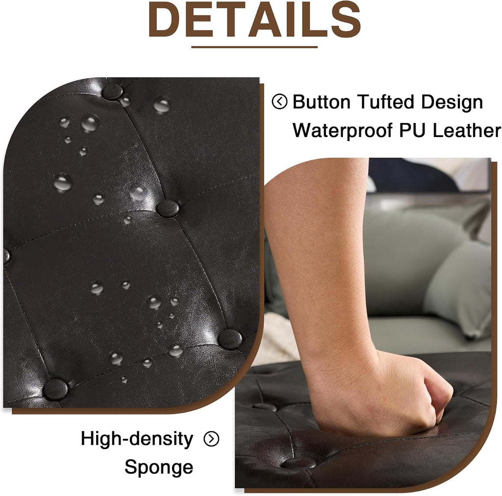 30 Inch PU Leather Round Storage Ottoman with Tray, Modern Upholstered Tufted Coffee Table with Storage, Large