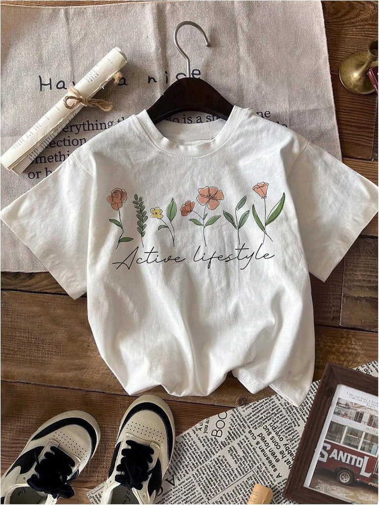 Girl's 4 Packs Graphic Tees Floral Heart T Shirt Cute Tops