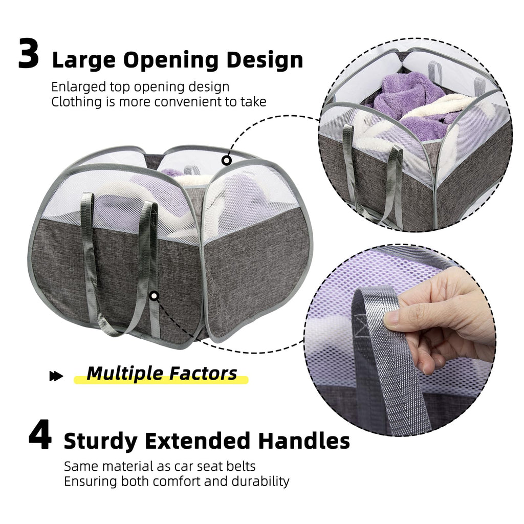 Collapsible Laundry Basket, 90L Tear Proof Mesh Pop-up Hamper 2PCS