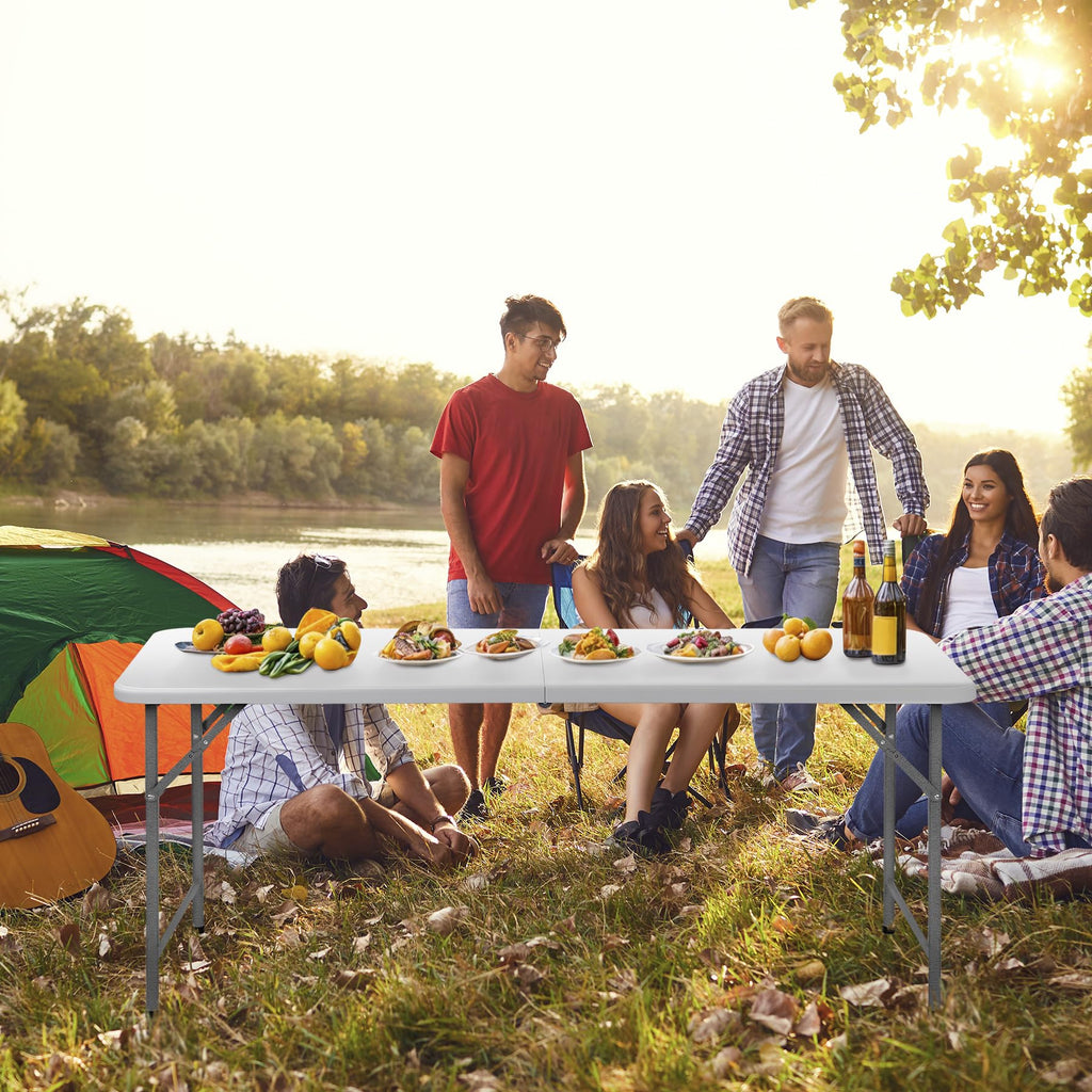 Upgraded 6FT Folding Picnic Table for Outdoor, Portable Fold-in-Half Plastic Dining Picnic Party Table with Carrying