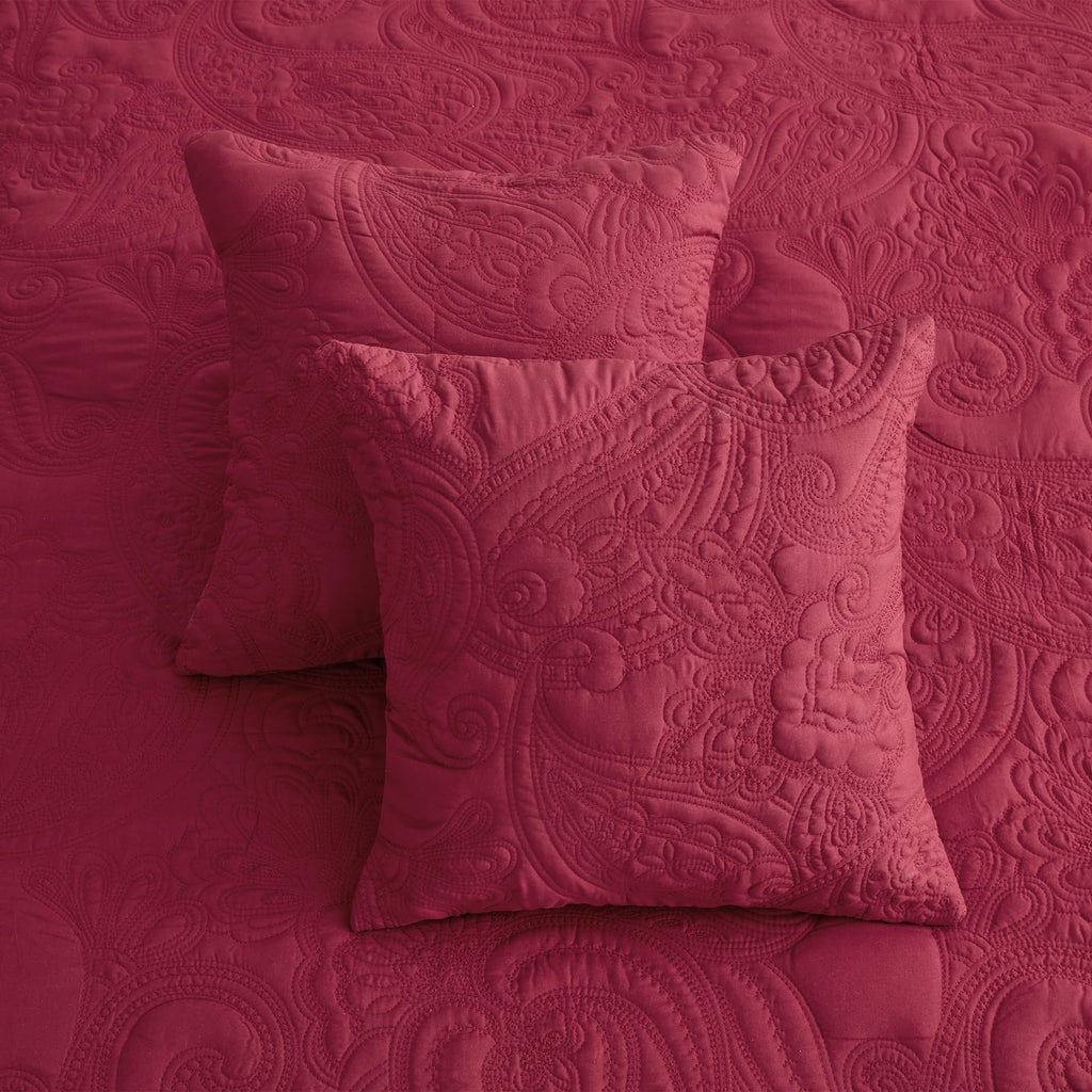 Oversized Alaskan King Bedspreads 138x122, Paisley, Wine Red