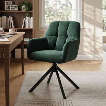 Comfy Velvet Desk Chair Modern Computer Task Chair no Wheels Swivel Accent Chair with Mid Back Arm Chair