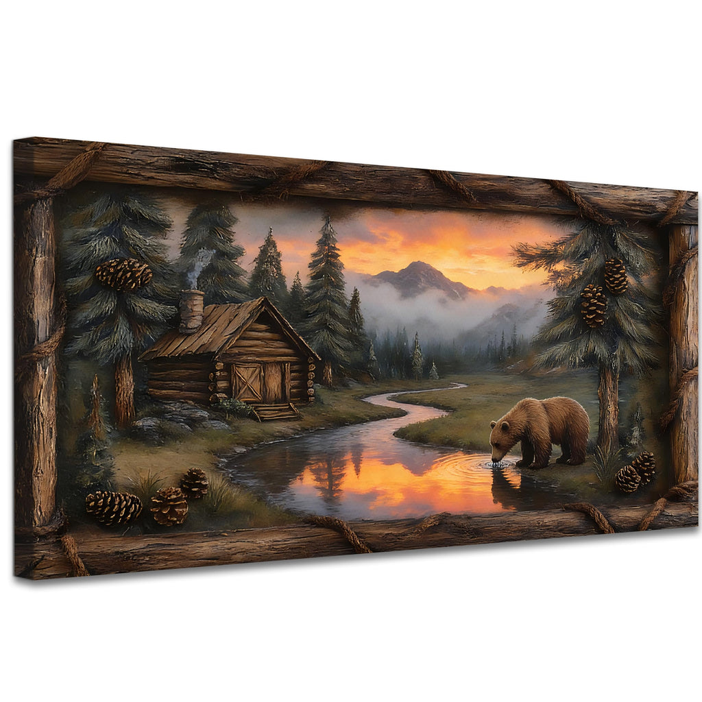 Wildlife Bear Wall Art Rustic Cabin Wall Decor Canvas Prints Lodge Decorations Forest Canvas Rustic Painting Poster