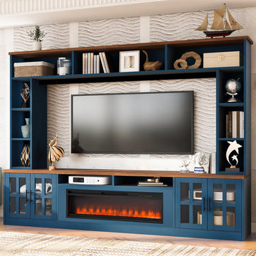 Modern 95.5" W Wall Unit Entertainment Center with Bookshelf for TVs up to 80", Large Minimalist TV Stand Media
