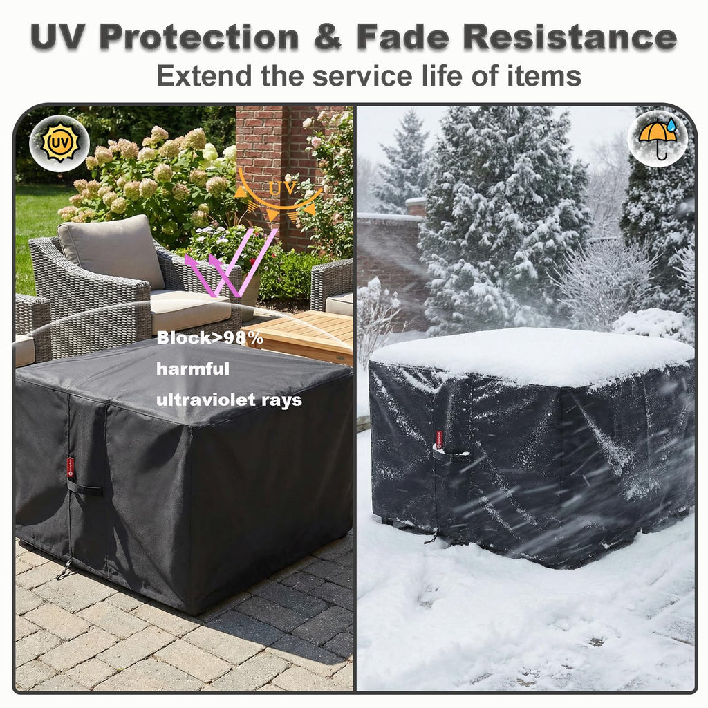 Fire Pit Cover Square 44"Lx44"Wx24"H, Waterproof 600D Polyester