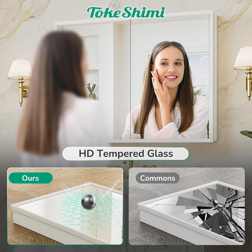14 x 24 White Recessed Medicine Cabinet with Mirror, Assembly Required, Bathroom Medicine Cabinet with Mirror