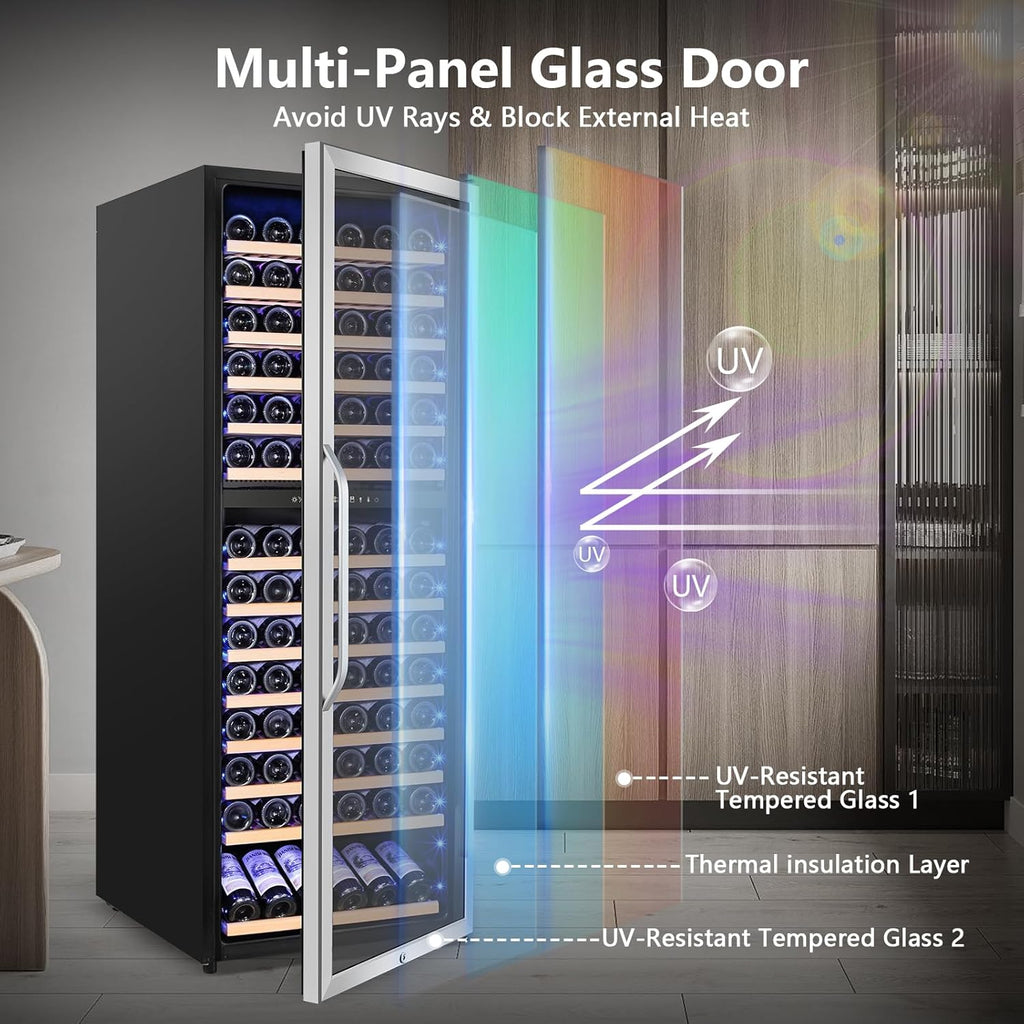 Wine Fridge Freestanding Dual Temperature Zone, Wine Cooler Refrigerator for 154