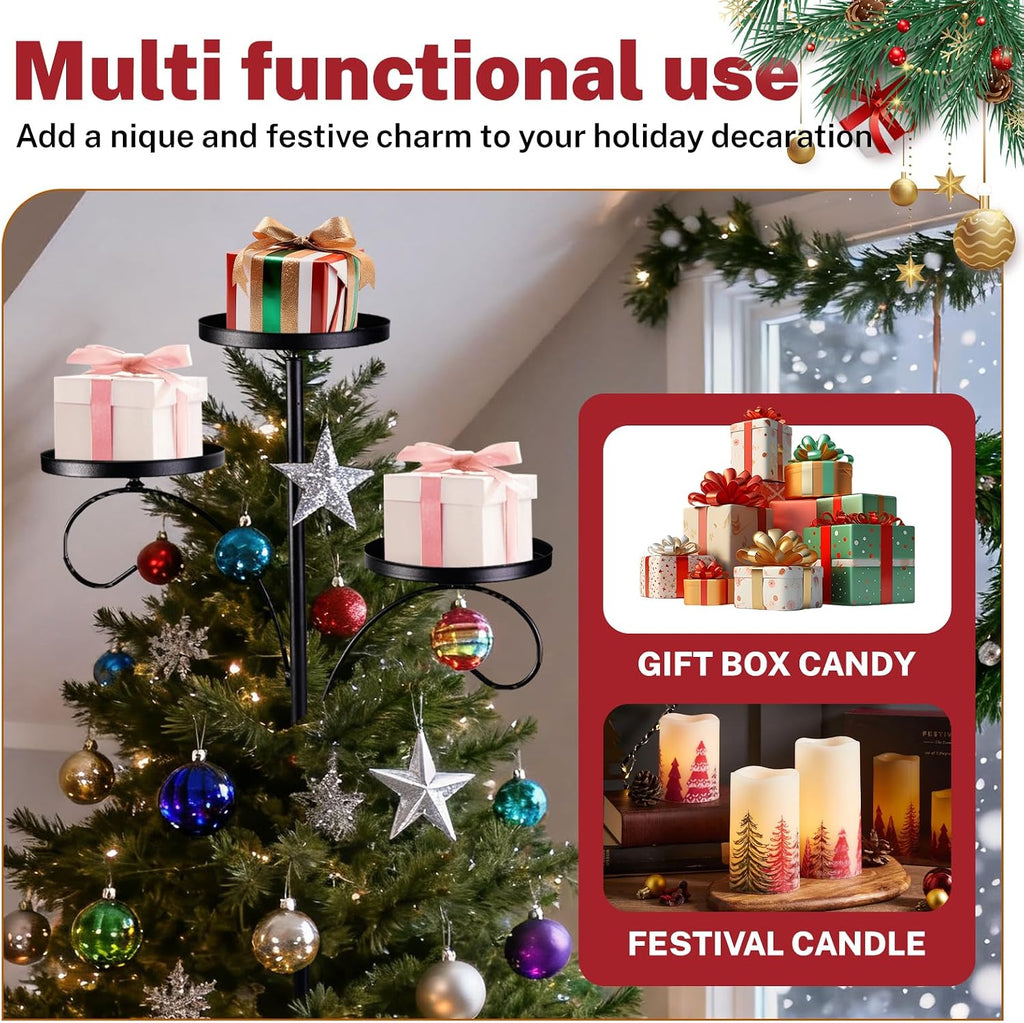 Christmas Tree Topper, Black Triple Tree Topper Candelabra, 3 Tier Candle Holder Shelf for Christmas, Holiday, Indoor - Set of 3