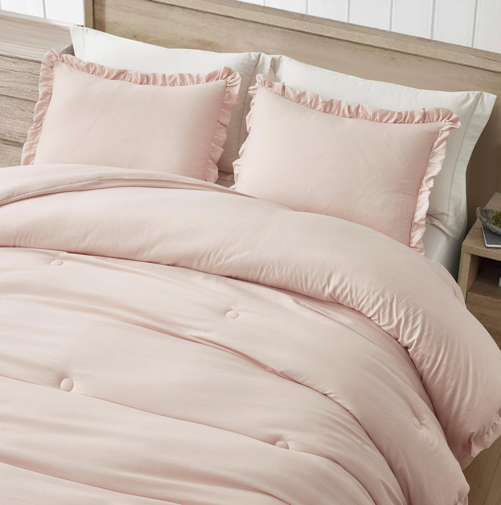 Nora Blush Ruffle Comforter Set, 3-Pieces