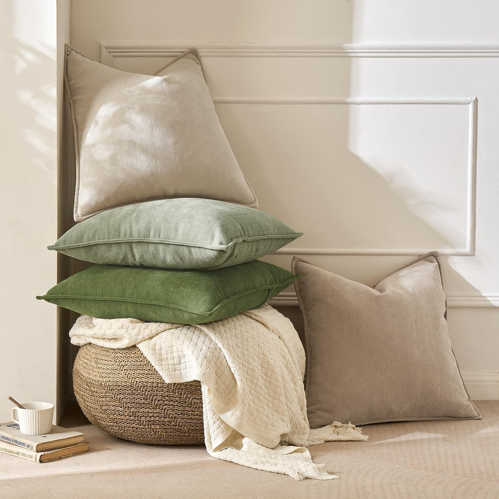 Pack of 2 Sage Decorative Chenille Pillow Covers 18x18 Inch
