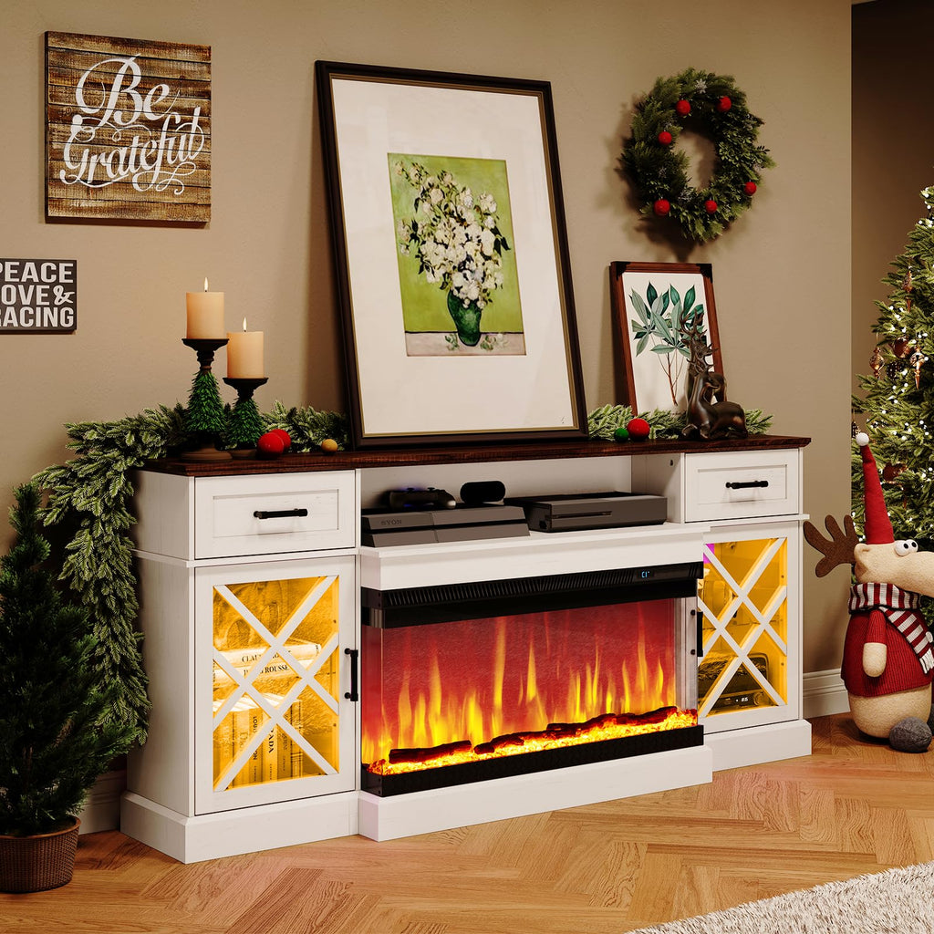 70" Farmhouse with 3-Sided Glass Fireplace