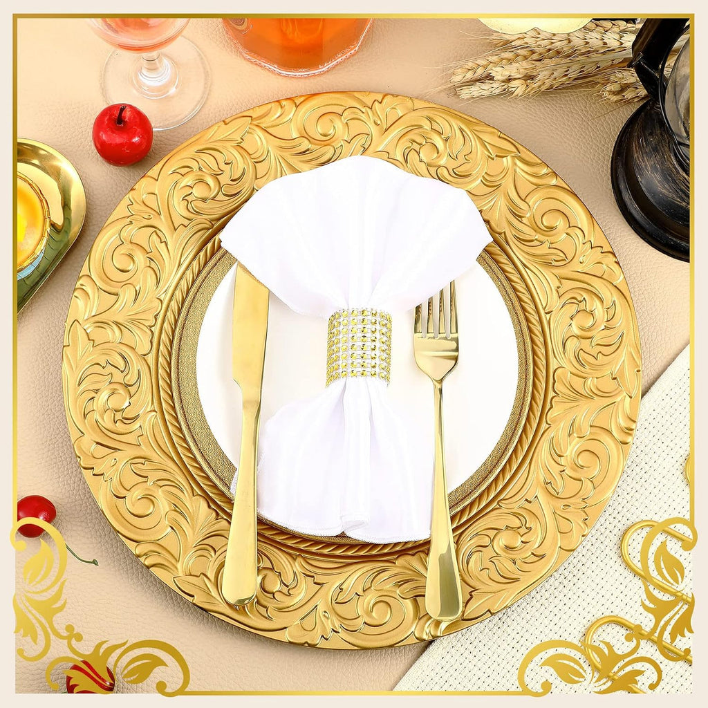 Gold Charger Plates Bulk 13'' Antique Plastic Chargers - Set of 12