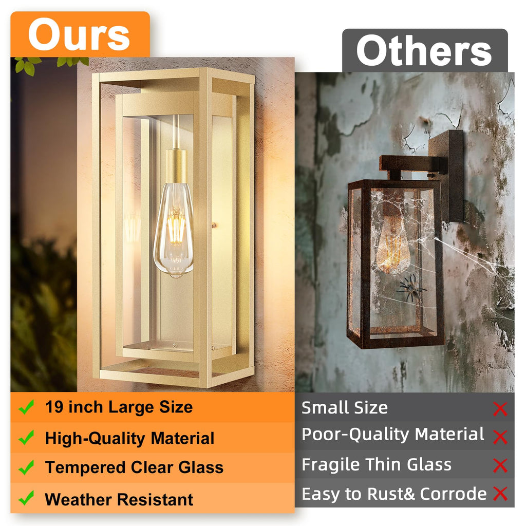 19 Inch Gold Outdoor Wall Light Fixtures, 2 Pack Porch Lights