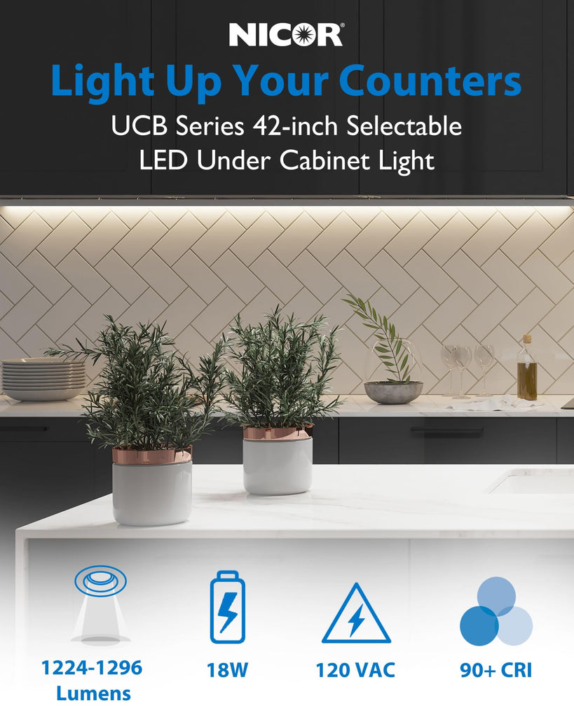 42" LED Direct Wire Under Cabinet Light - Undercounter LED Lights - Selectable CCT 2700K-5000K, 1224-1296 Lumens, 18W