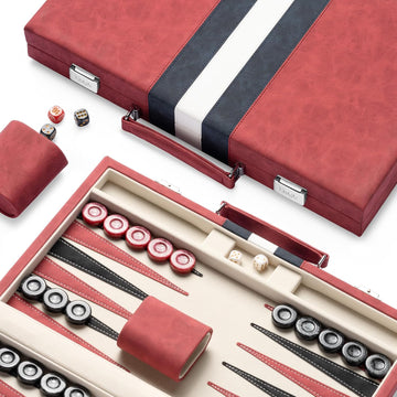 15inch Backgammon Sets for Adults, Classic Backgammon Board with Unique Checkers Dice, Faux Leather Exterior