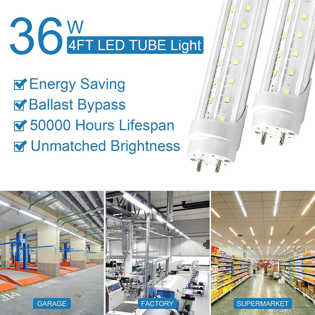 T8 LED Bulbs 4 Foot, 25-Pack 4FT LED Shop Light Tubes, 36W 4680LM 5000K Daylight White, T8 T10 T12 Fluorescent