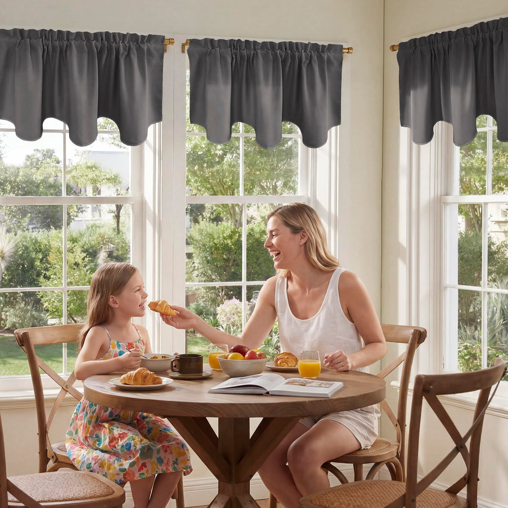 Grey Valances for Window Farmhouse Scalloped Pole Pocket Curtains
