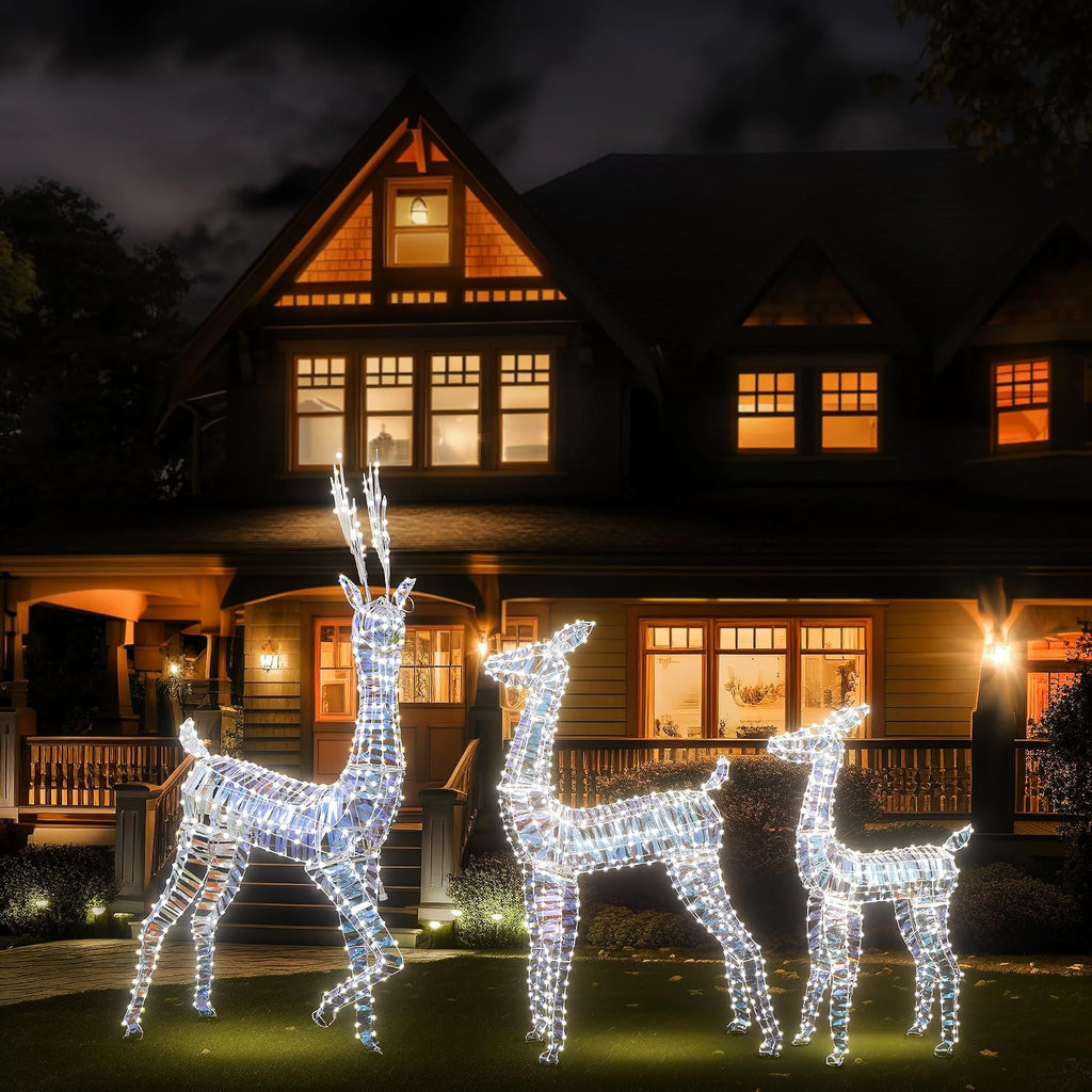 3-Piece Lighted Christmas Deer Family Set, Pre-lit Reindeer Christmas Decoration Outdoor Set for Holiday Yard Patio