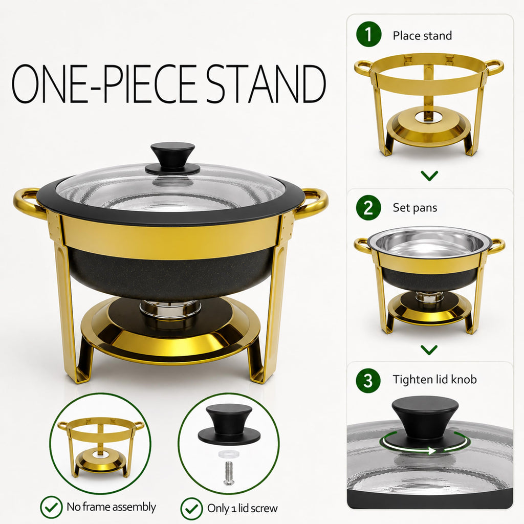 Black Gold Chafing Dishes for Buffet, 6QT Set of 2, 304 Steel Food Pans