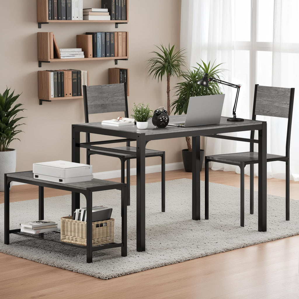 Dining Table Set for 4, Modern Kitchen Table Bench and Chairs