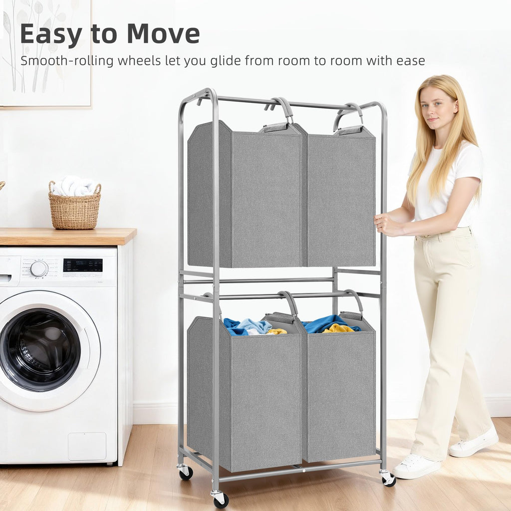 Vertical Laundry Hamper with Removable Tote Bags, Gray
