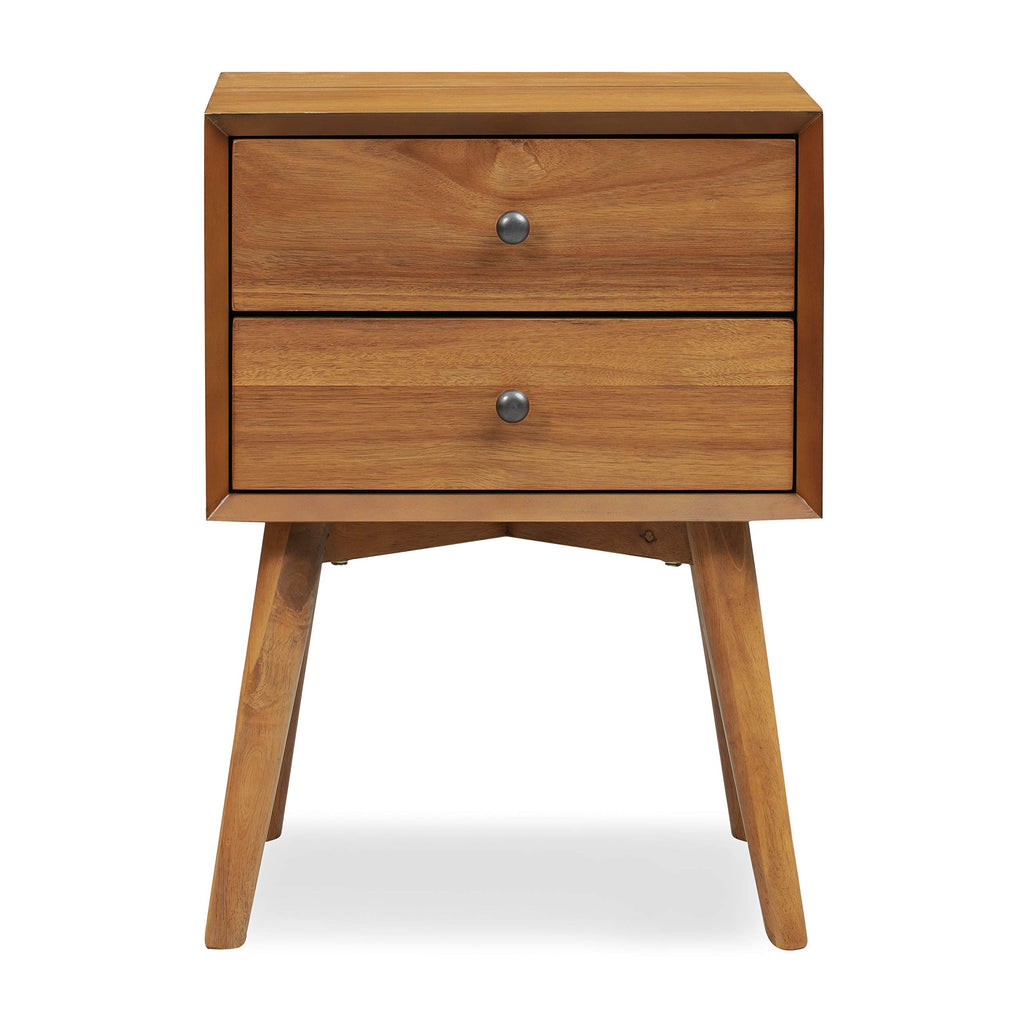 Dorsey Nightstand - Mid-Century Modern Nightstand - Solid Wood Bedside Table with 2 Drawers, Acorn Walnut Finish