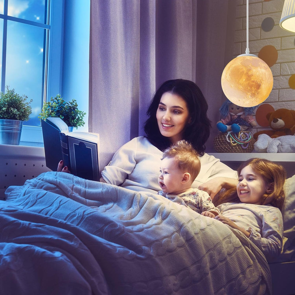 Plug-in Moon Pendant Light, Hanging Lamp with Switch & Cord, Color Dimmable LED Ceiling Lamp for Kids' Bedroom or