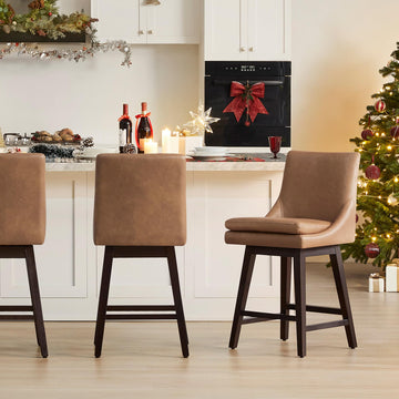 26.8" Counter Height Swivel Bar Stools, Retro Brown Faux Leather, Set of 2